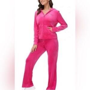 Juicy Couture Barbie pink rhinestone logo matching hoodie zip tracksuit NWT
